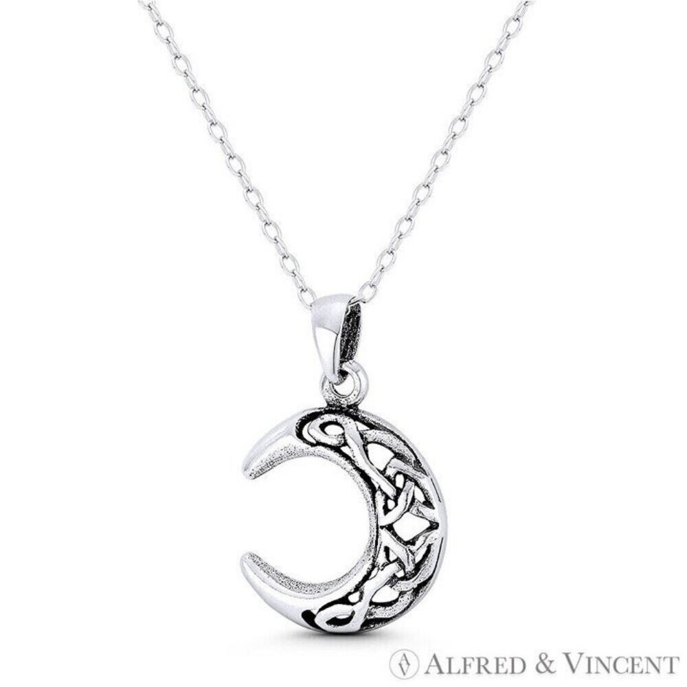 Crescent Moon & Trinity-Knot / Triquetra Celtic Charm in .925 Sterling Silver